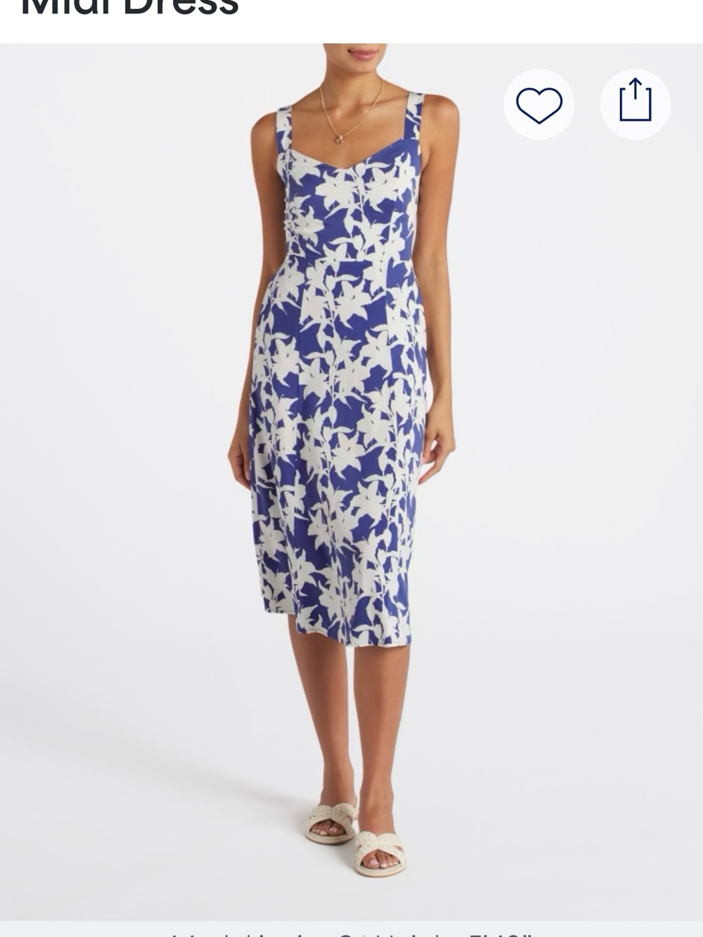 Market & Spruce Genevieve Blue and White Floral Midi Dress Size M